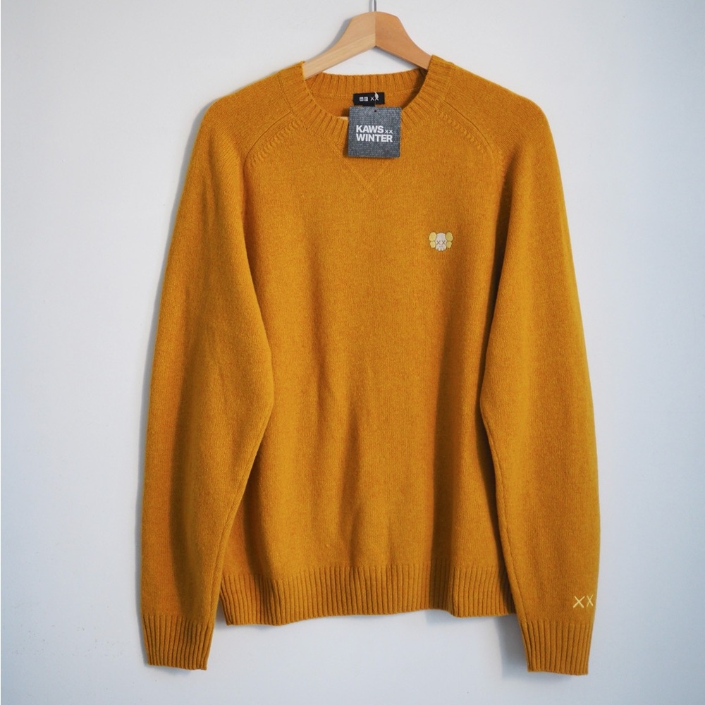 KAWS Winter lambswool Uniqlo pullover sweater yellow new